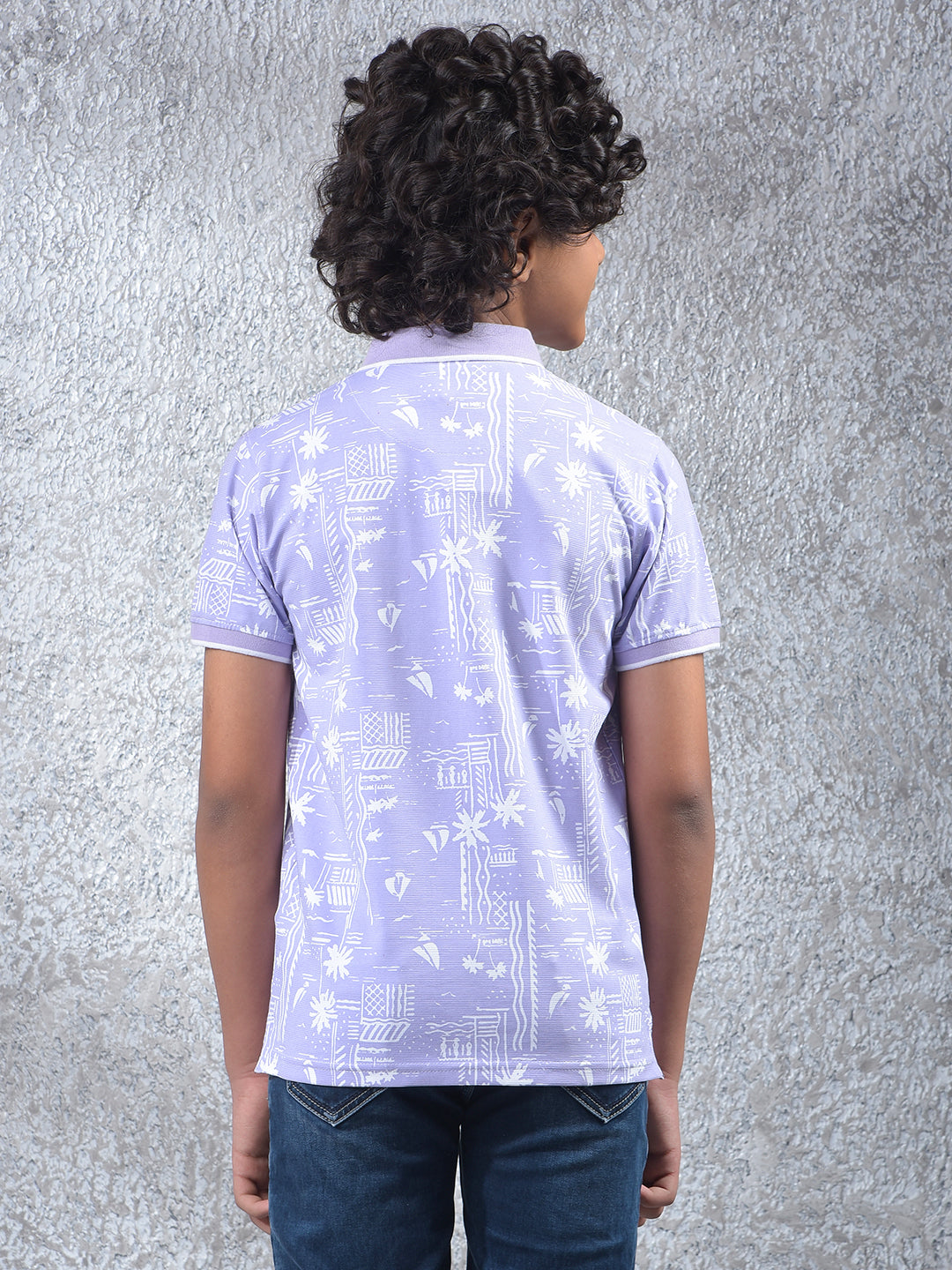 Purple Printed Polo Neck T-Shirt