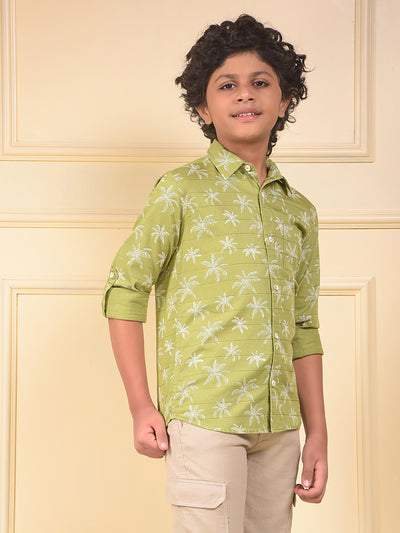 Green Floral Print 100% Cotton Shirt