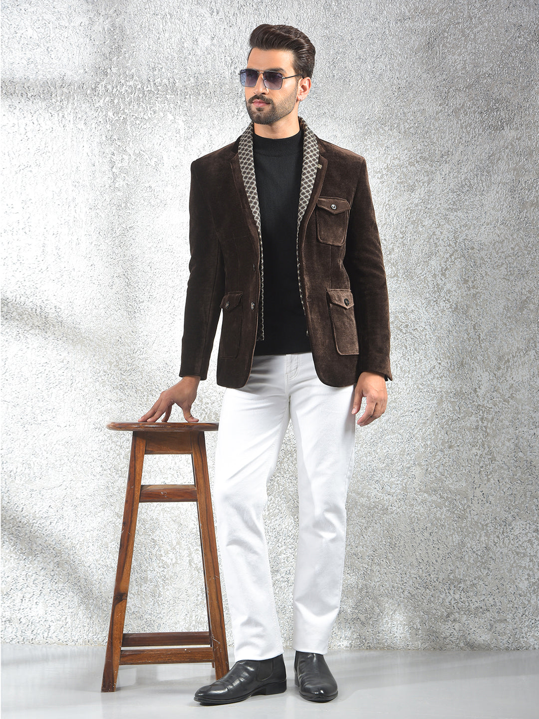 Brown Notched Lapel Single-Breasted Blazer
