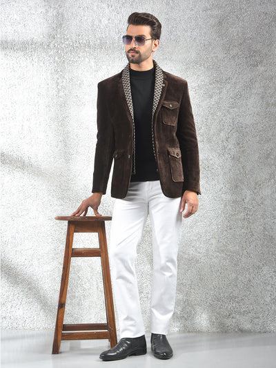 Brown Notched Lapel Single-Breasted Blazer