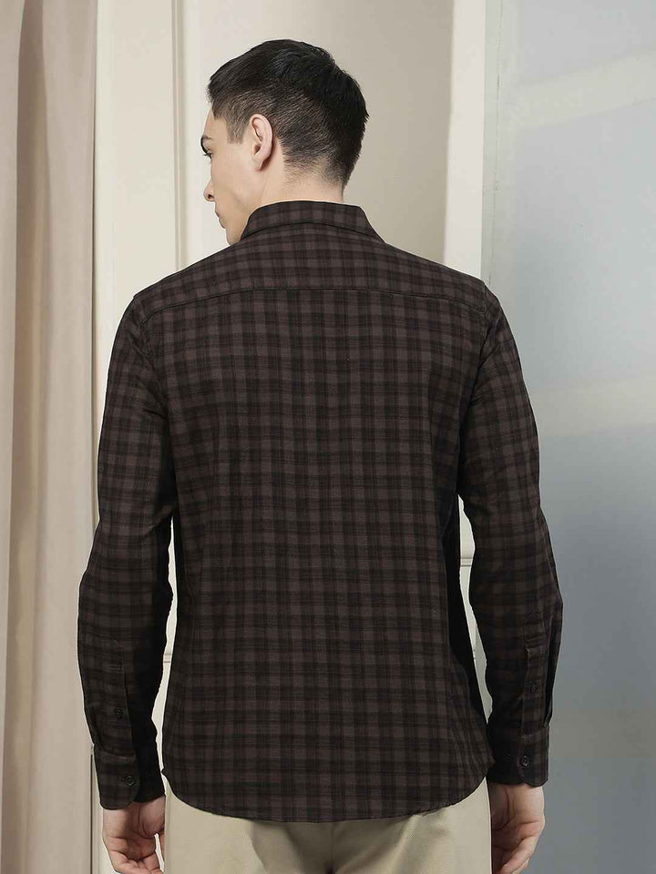 Brown Checked 100% Cotton Shirt
