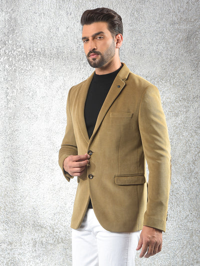 Beige Notched Lapel Single-Breasted Blazer
