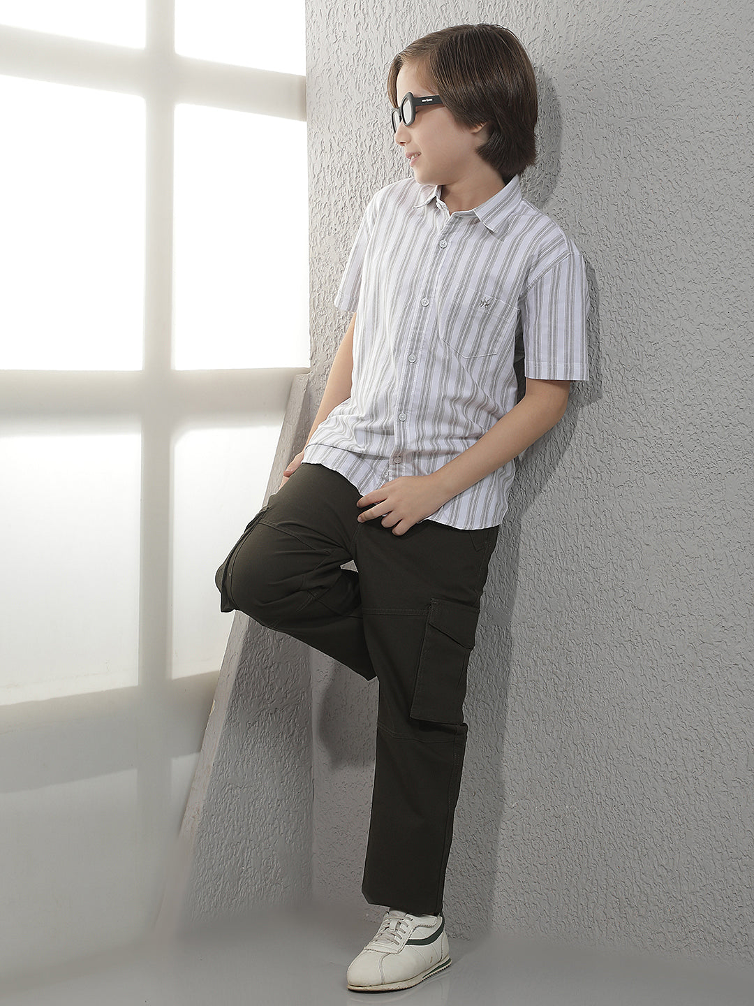 Olive Vertical Stripes 100% Cotton Shirt
