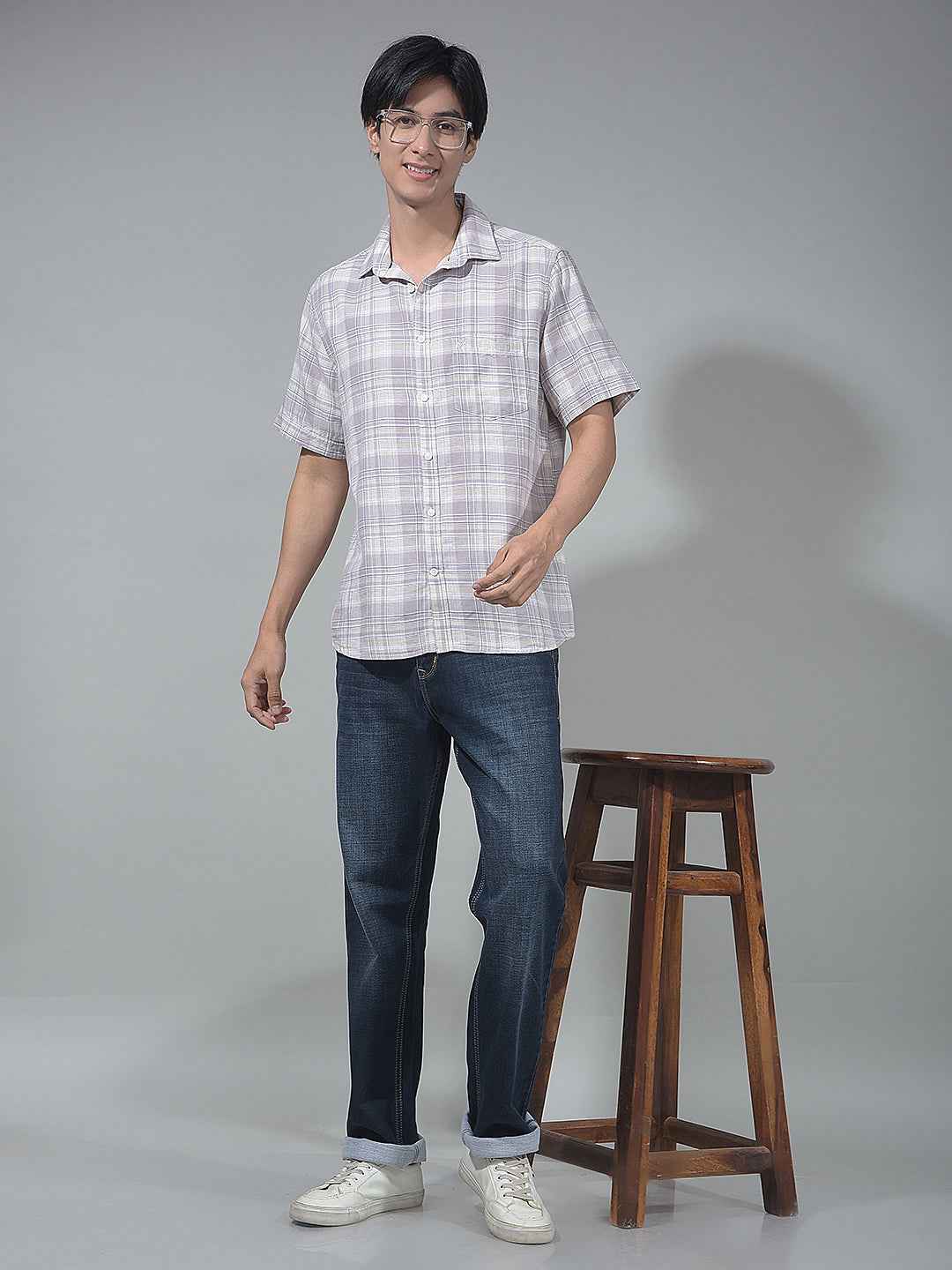 Purple Checked Linen Shirt
