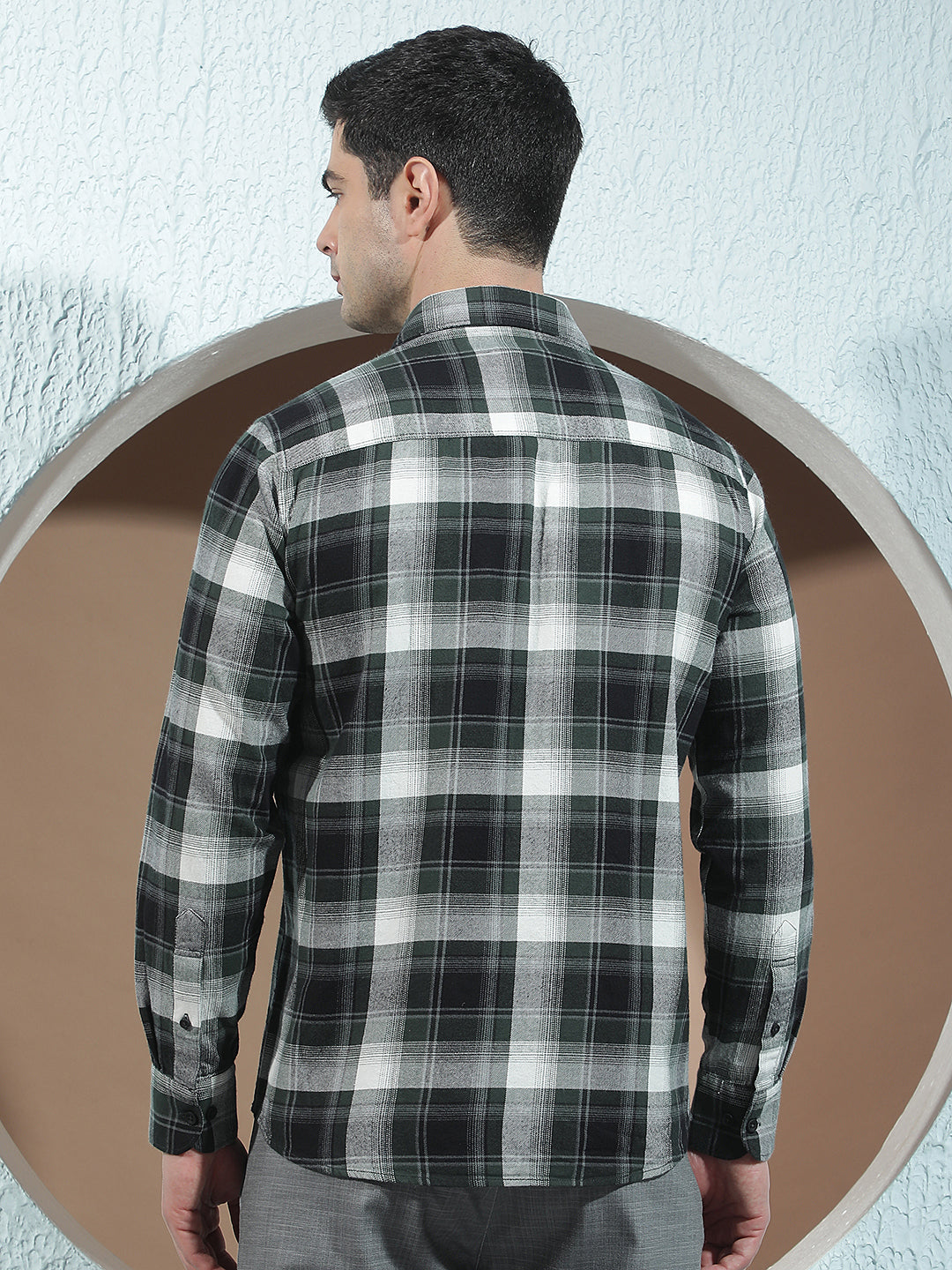 Green Checked 100% Cotton Double Pocket Shirt