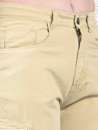 Women's White 100% Cotton Cargo Jeans-Women Jeans-Crimsoune Club