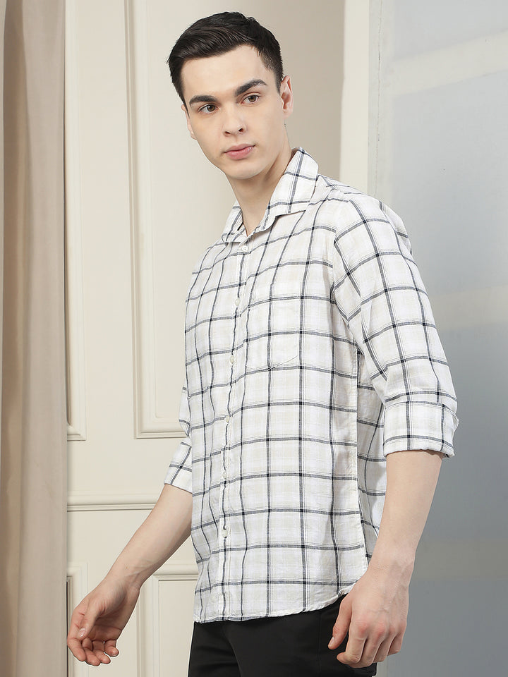 White Checked Linen Shirt