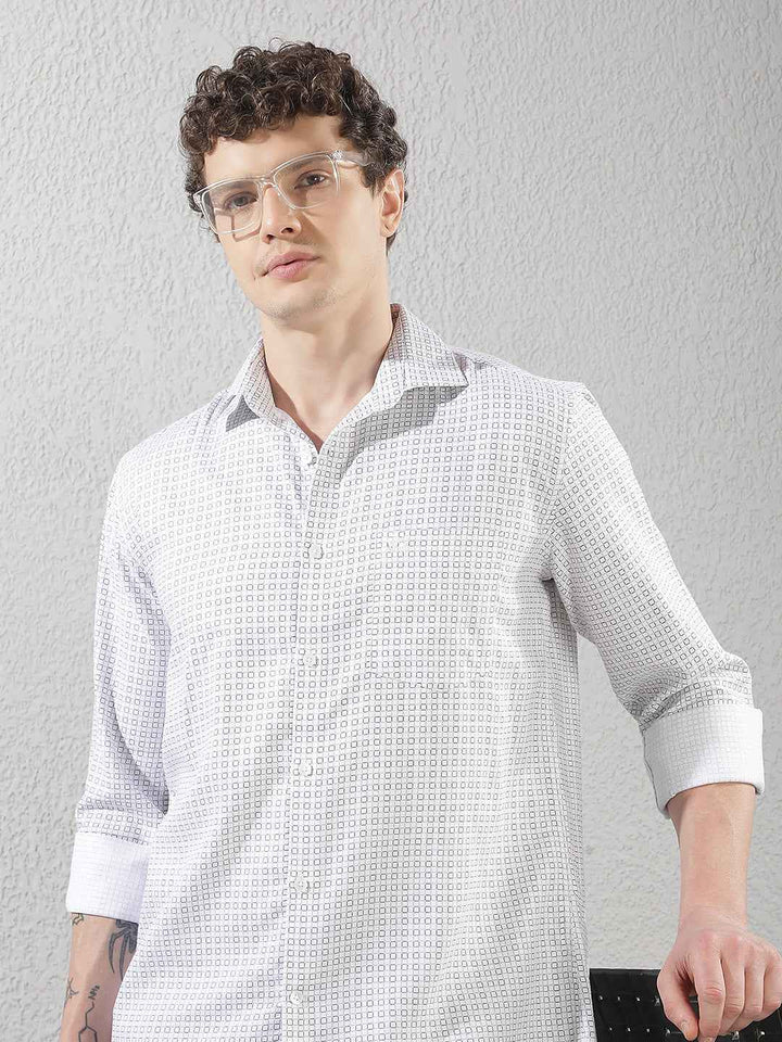 White Geometric Print Shirt
