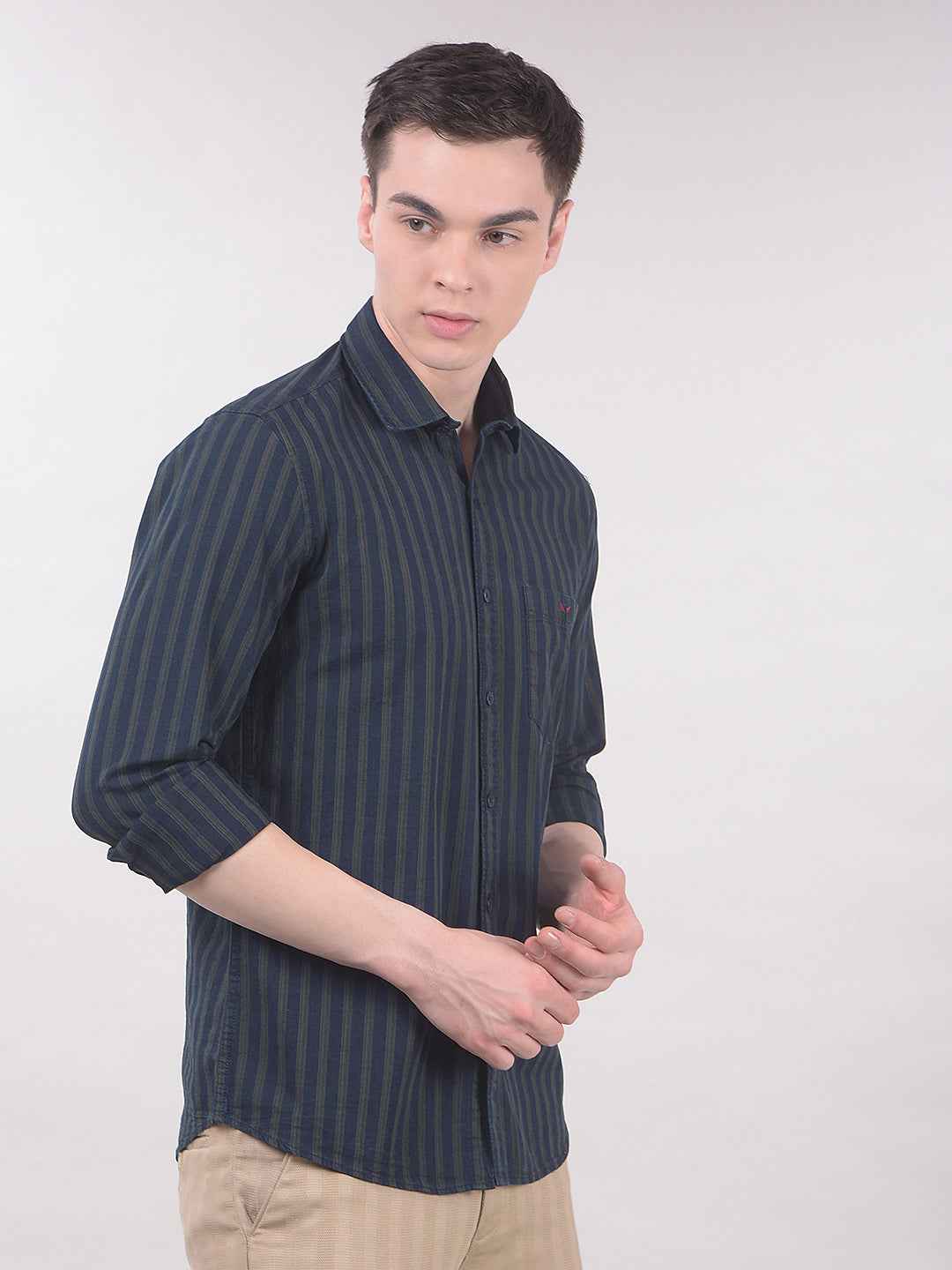 Green Vertical Stripes 100% Cotton Shirt