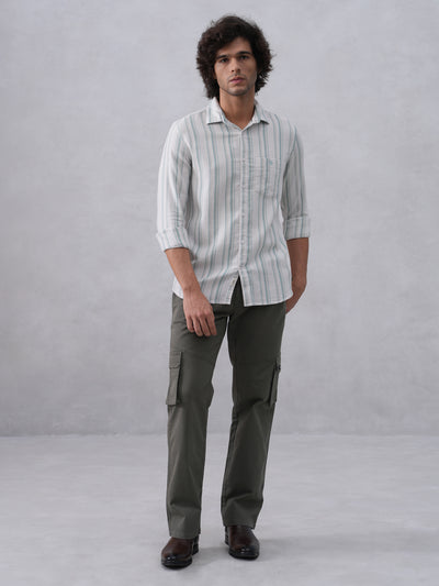 White Vertical Stripes 100% Cotton Shirt