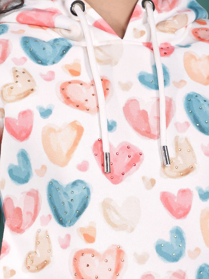 Multi Color Printed Hooded Neck Sweatshirt