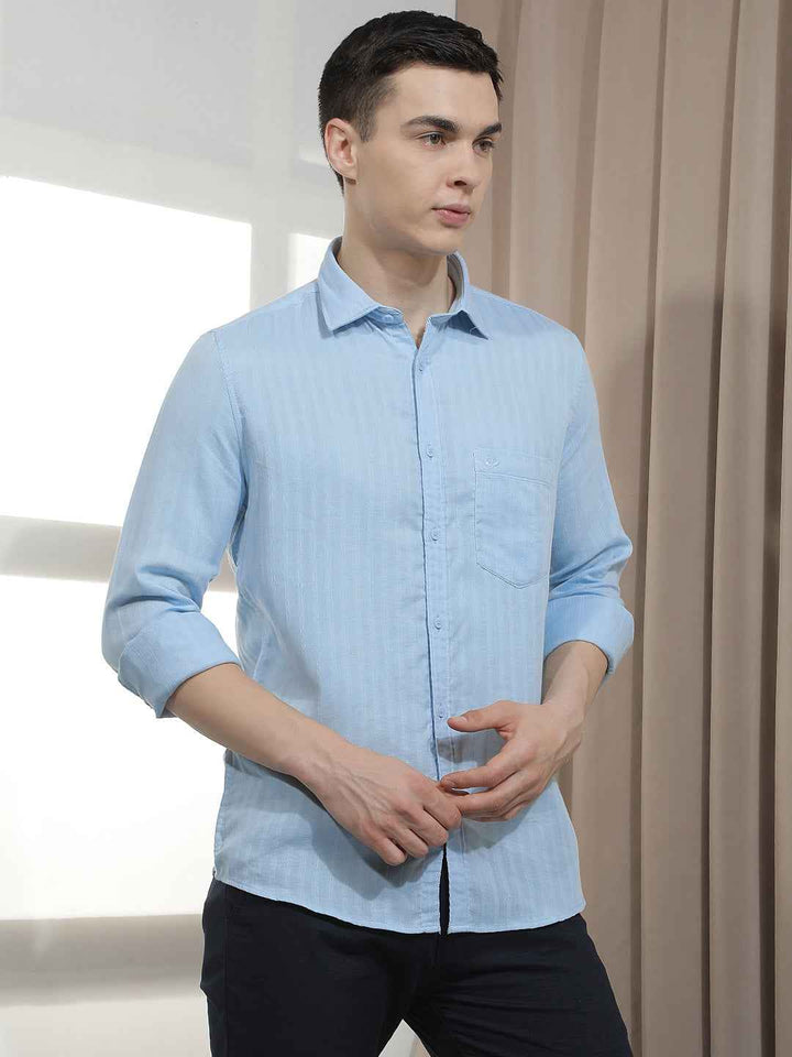 Blue Vertical Stripes Shirt