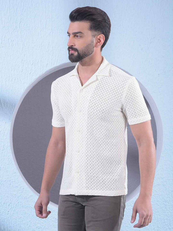 Yellow Jacquard Resort Collar Shirt