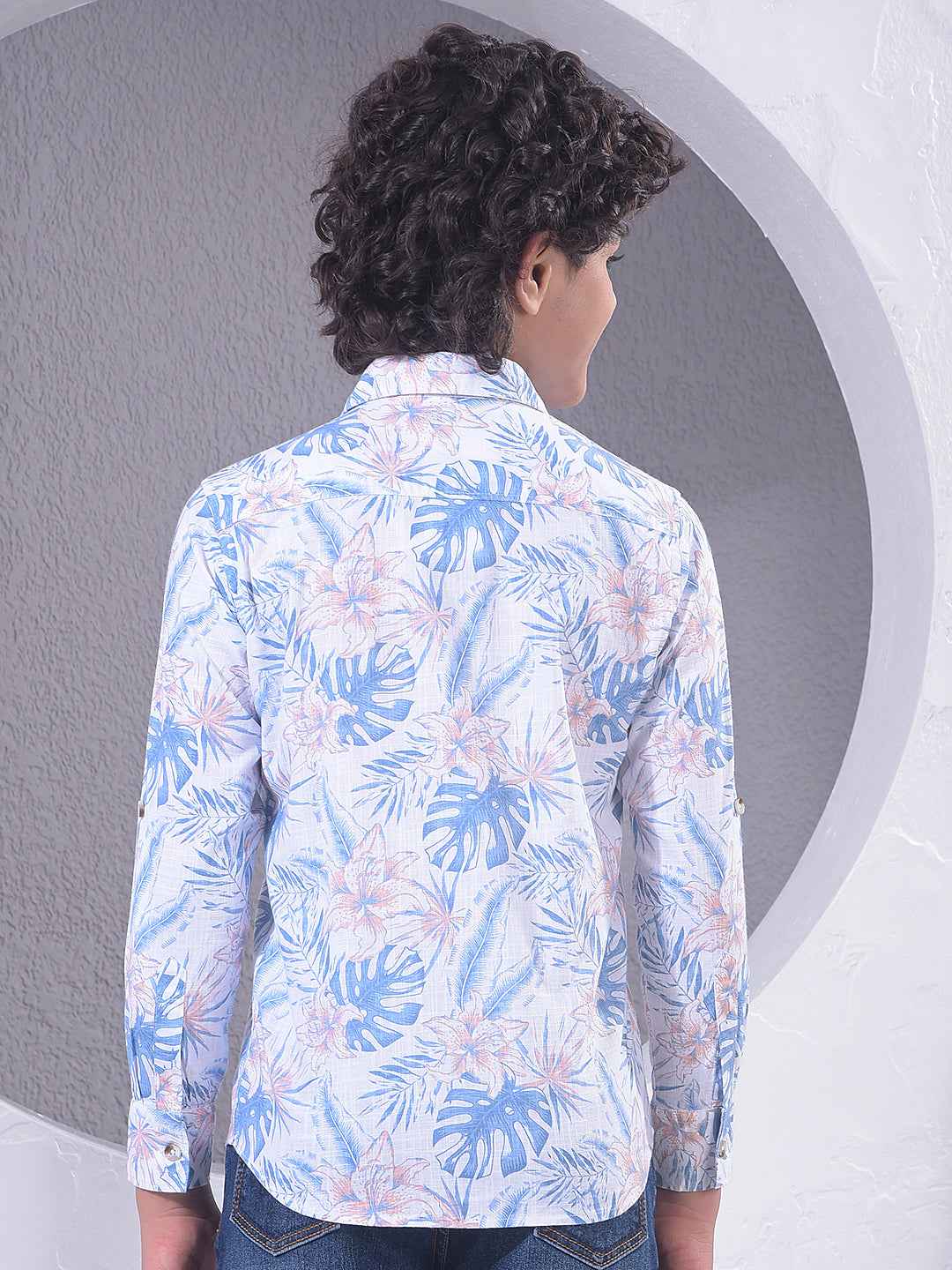 Blue Floral Print 100% Cotton Shirt