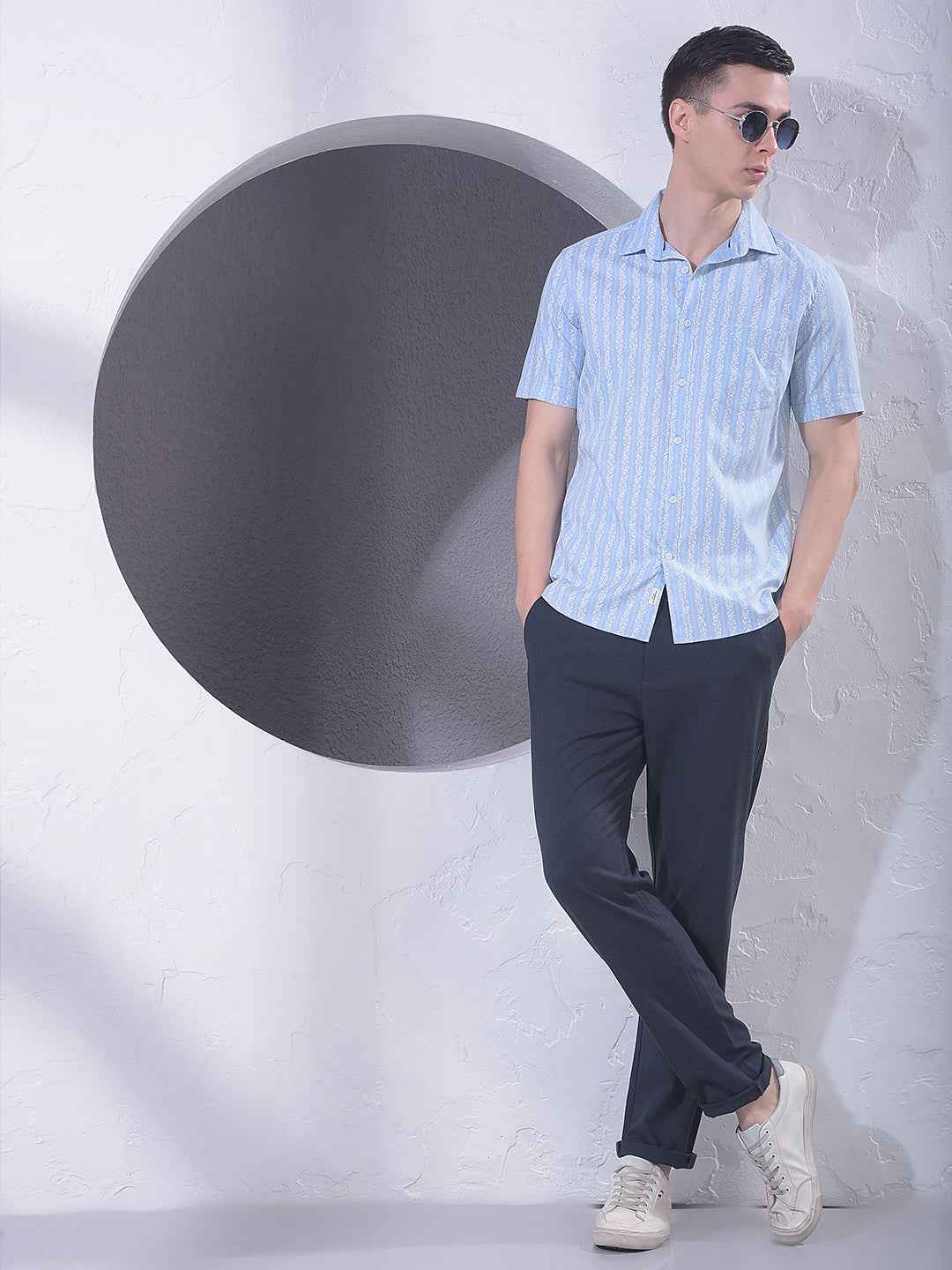 Blue Vertical Striped Shirt