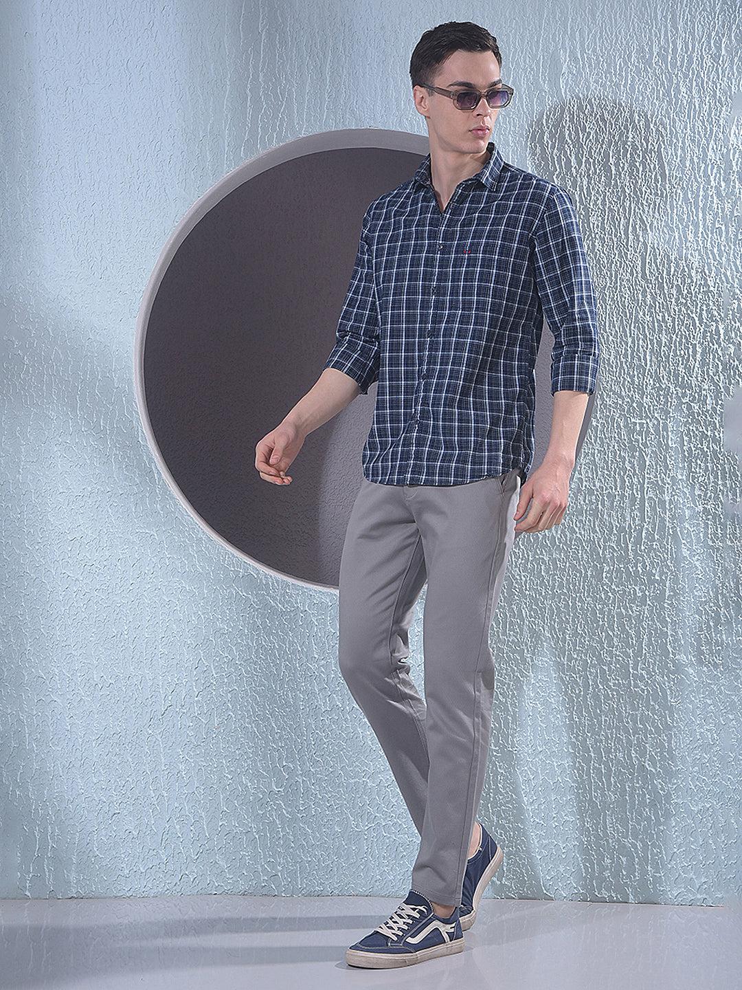 Navy Blue Checked 100% Cotton Shirt