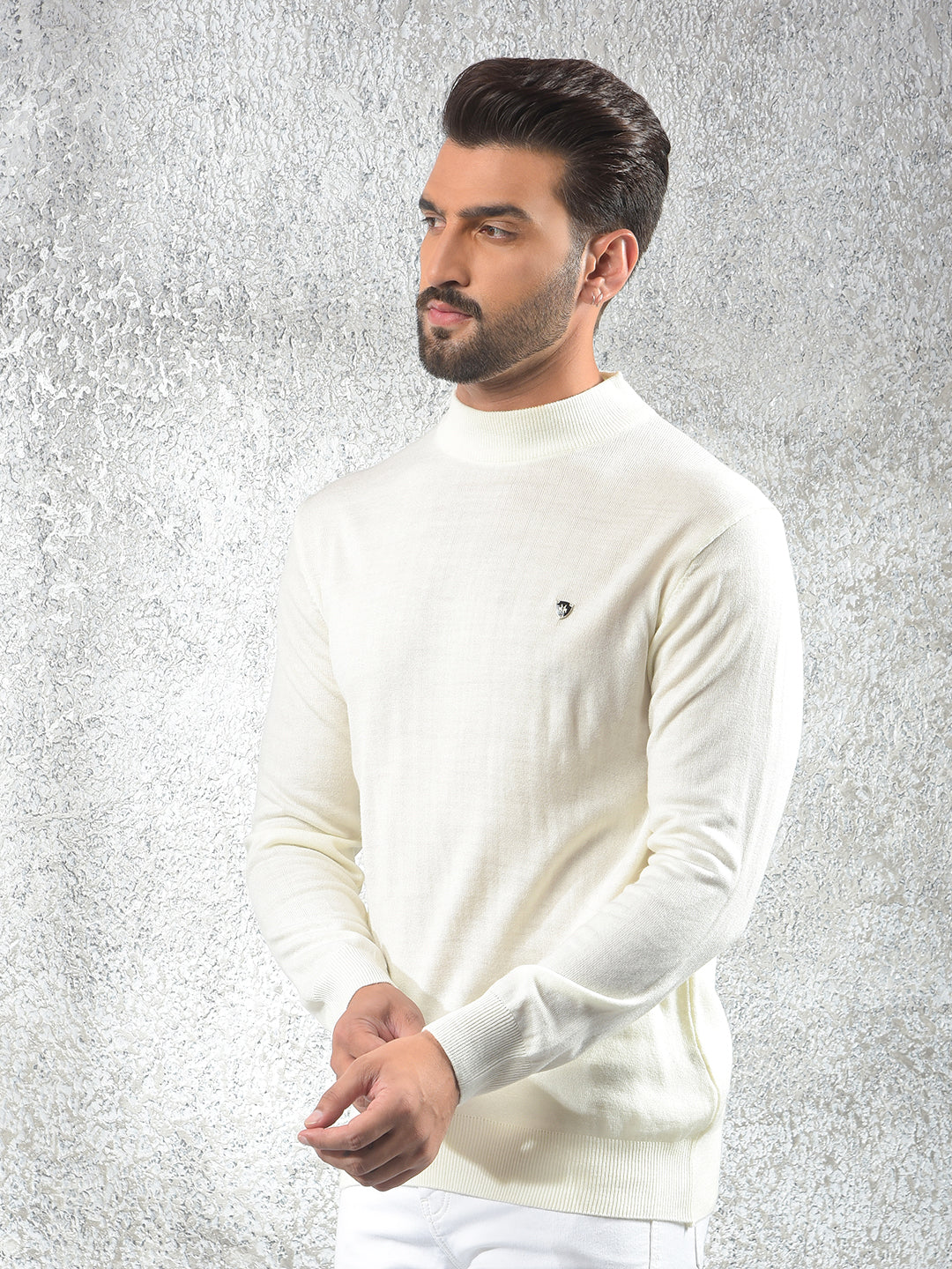 Off White High-Neck Knitted Sweater
