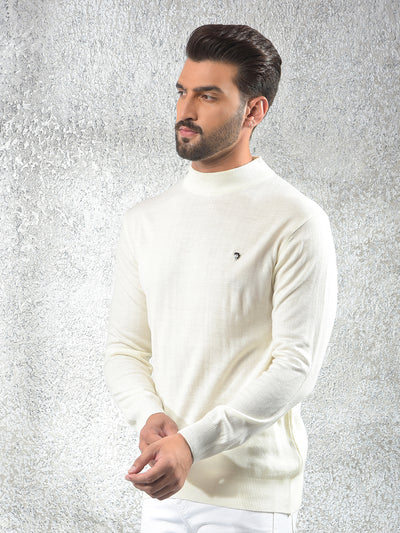 Off White High-Neck Knitted Sweater