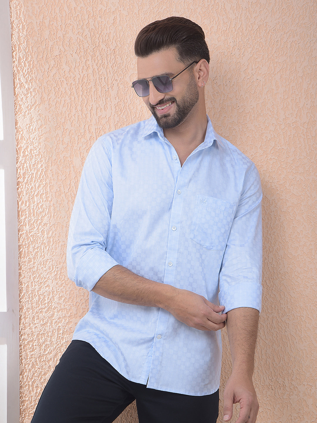 Blue Printed 100% Cotton Shirt