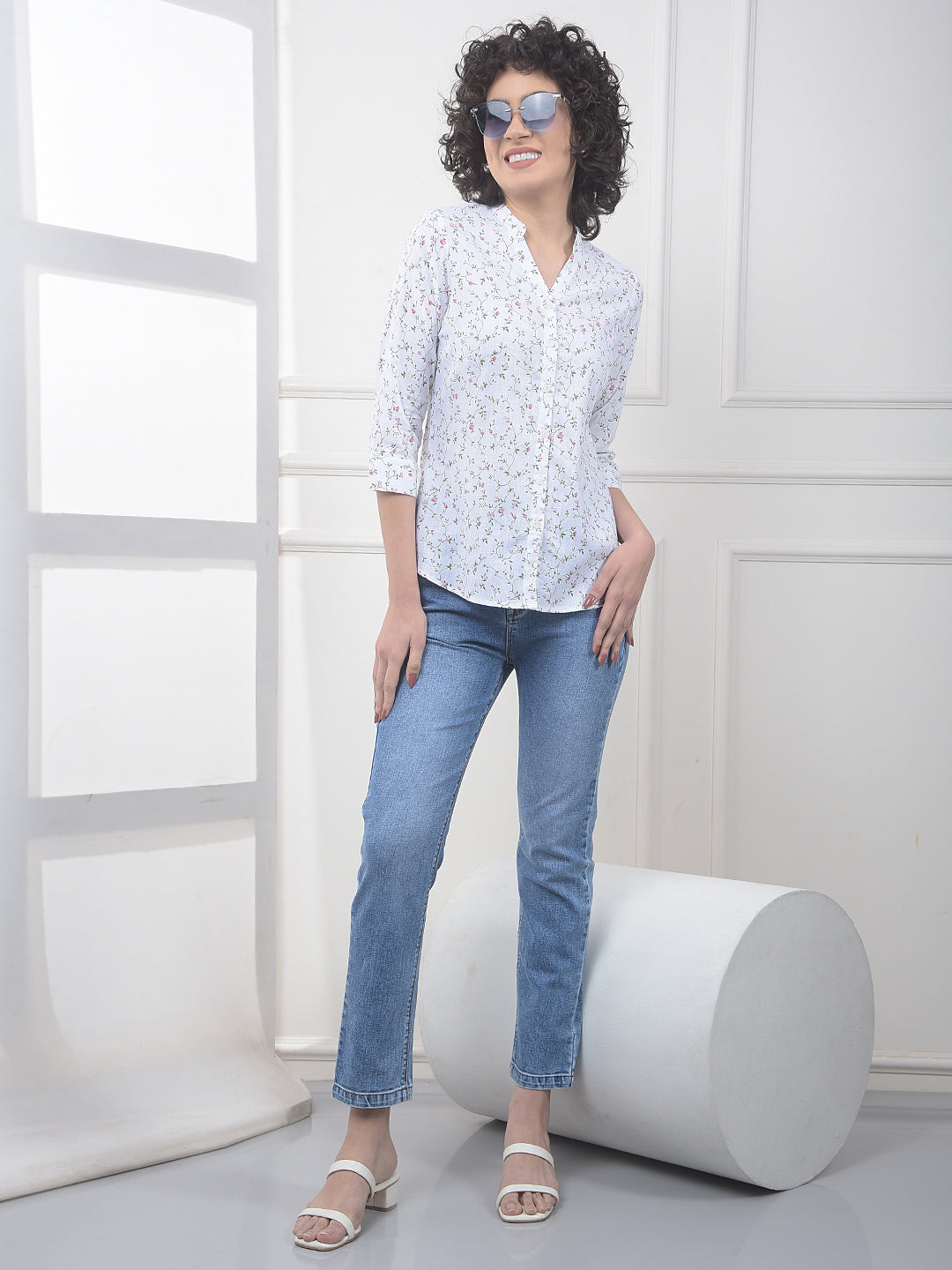 Pink Floral Print Linen Shirt