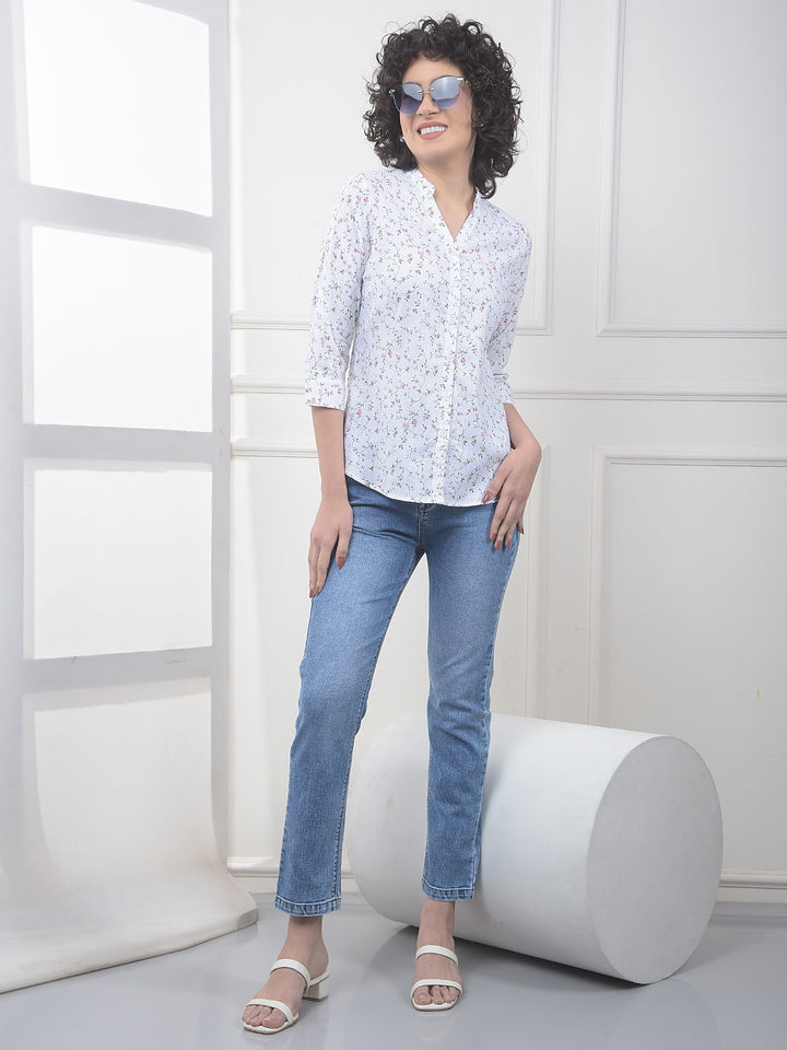 Pink Floral Print Linen Shirt