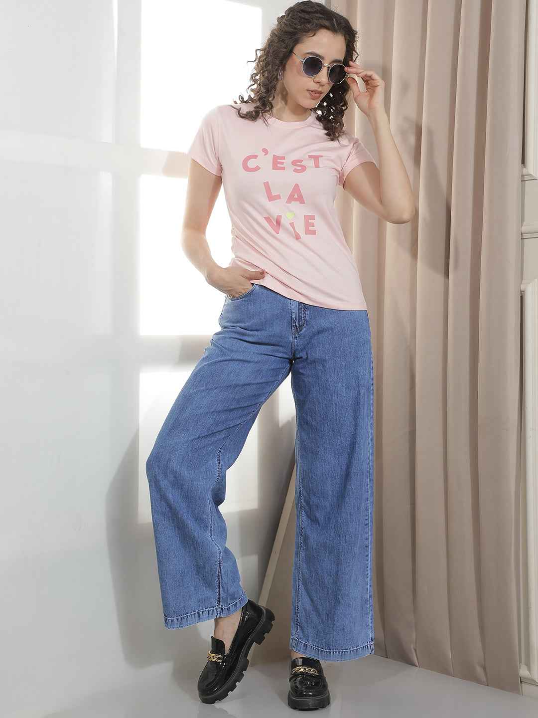 Pink Typographic Printed T-Shirt