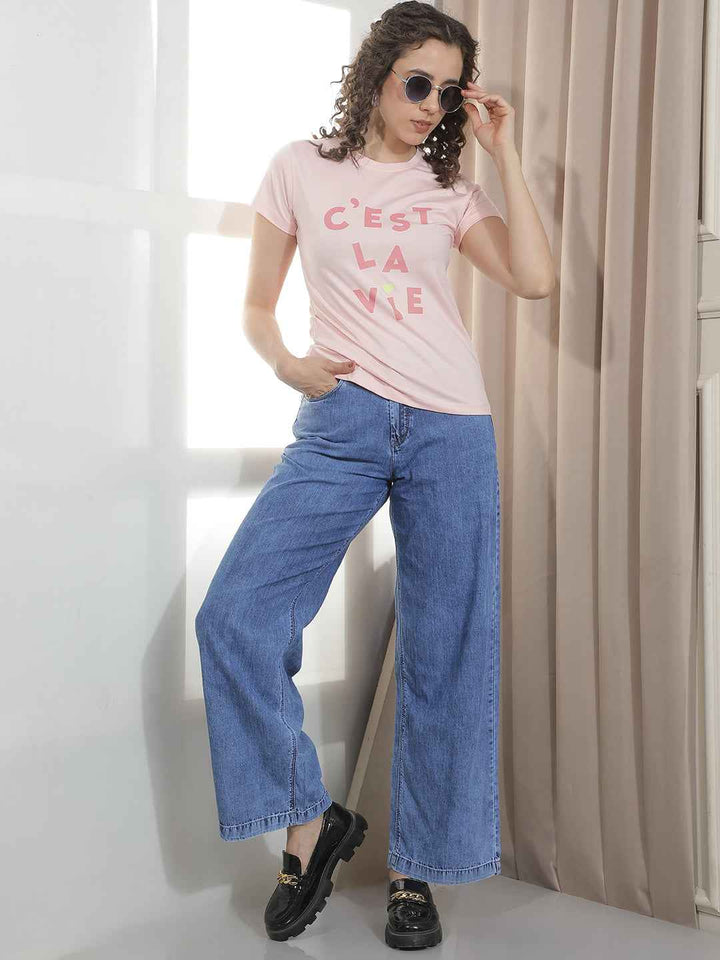 Pink Typographic Printed T-Shirt