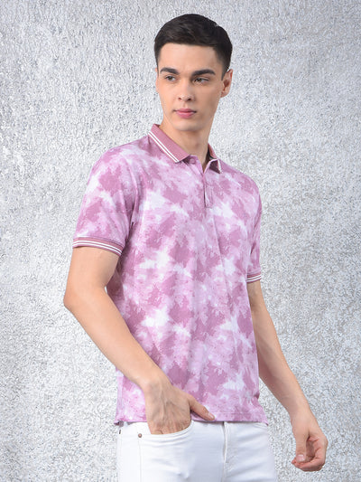 Pink Printed Polo-Neck T-Shirt