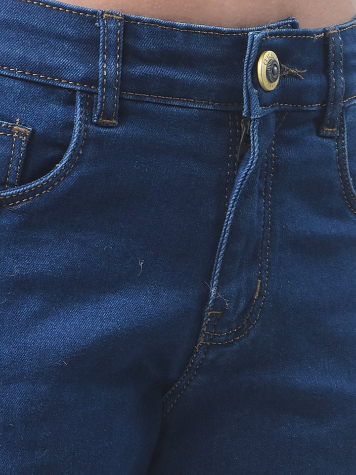 Navy Blue Bootcut High-Waist Jeans-Girls Jeans-Crimsoune Club