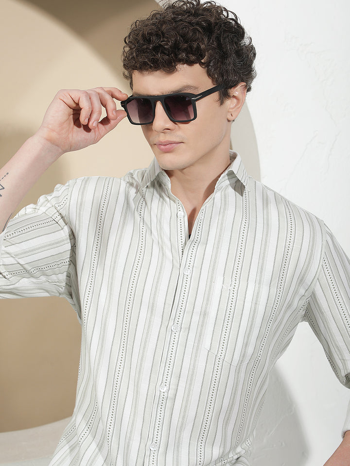 Green Vertical Striped Shirt