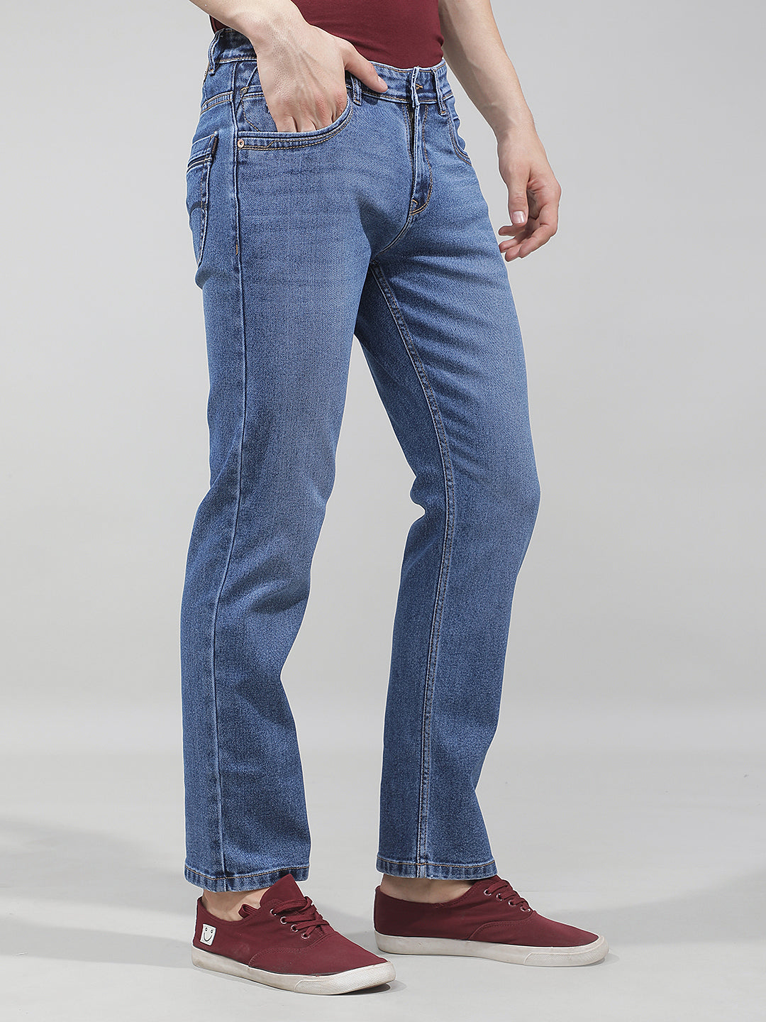 Structured Royal Blue Straight Jeans