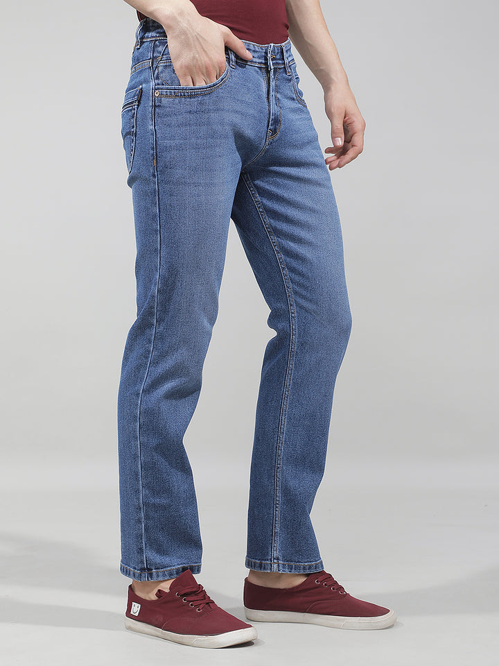Structured Royal Blue Straight Jeans