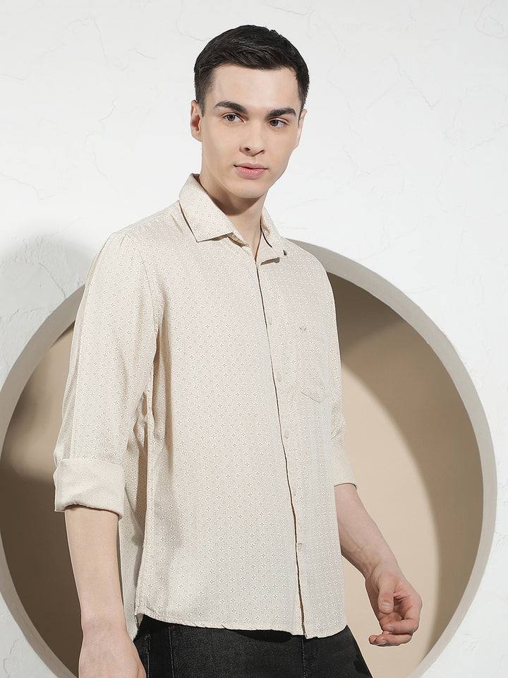 Beige Floral Print Shirt