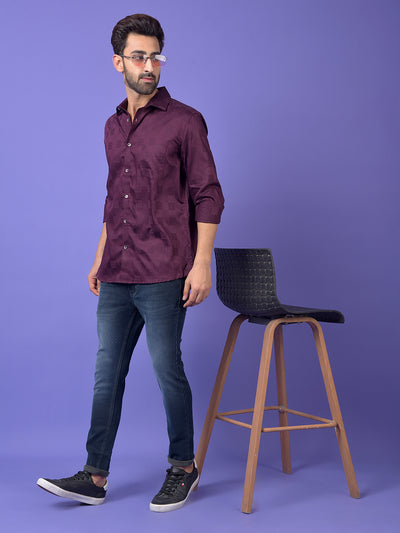 Wine Printed 100% Cotton Shirt