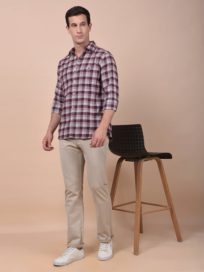 Maroon Checked 100% Cotton Shirt