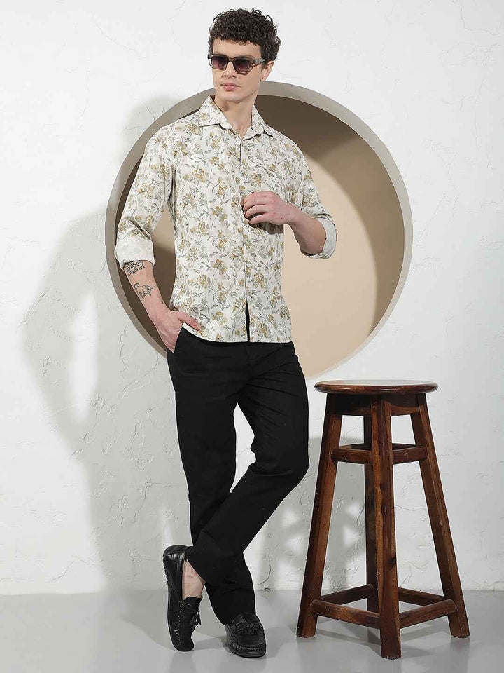 Multi-Color Floral Print Linen Shirt