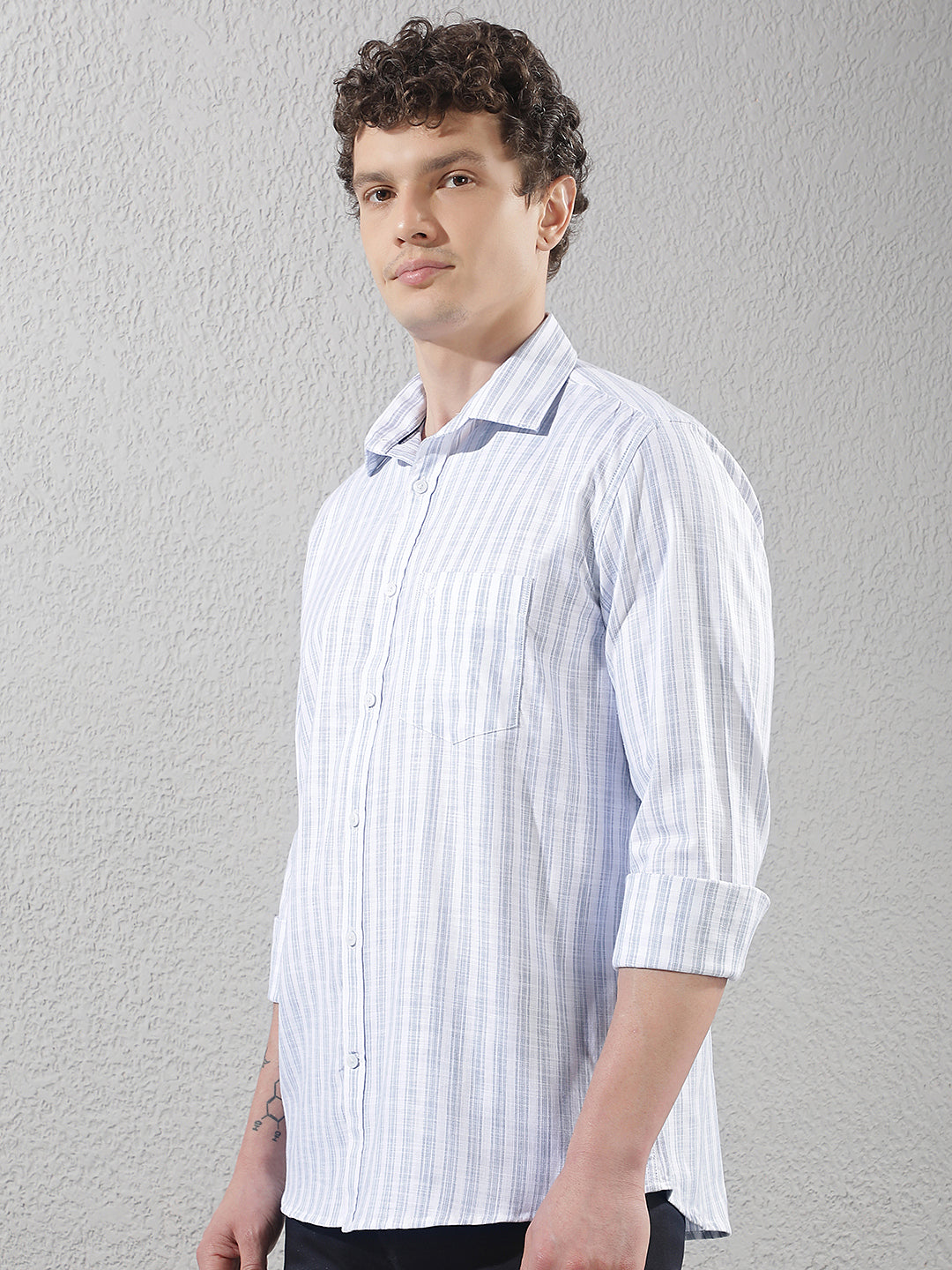White 100% Cotton Verical Stripes Shirt