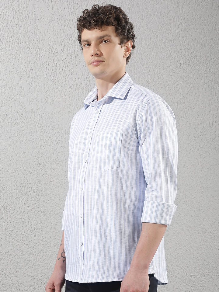 White 100% Cotton Verical Stripes Shirt