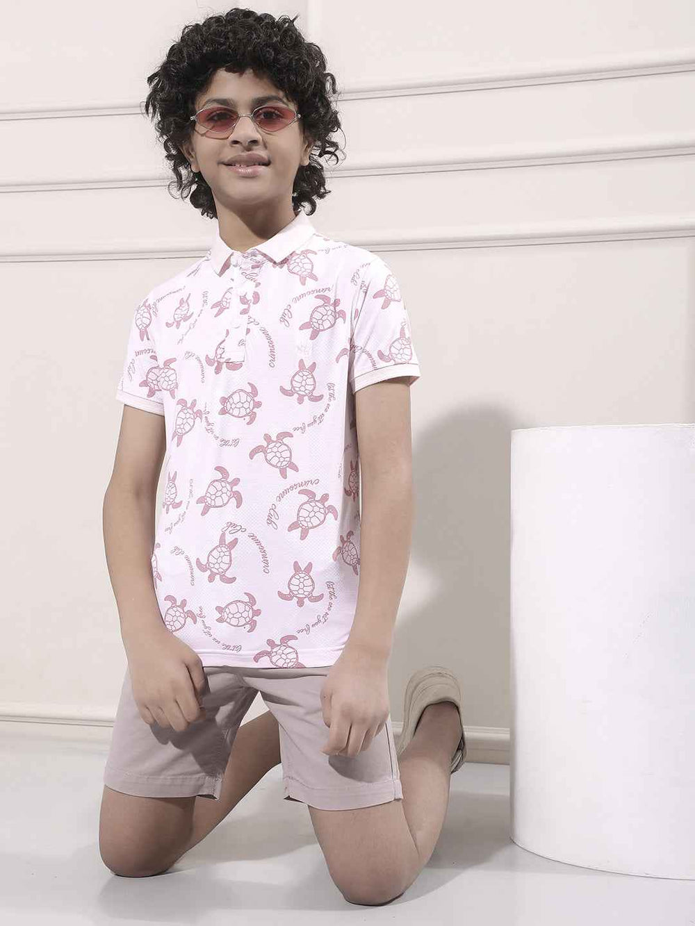 Pink Printed Polo Neck T-Shirt