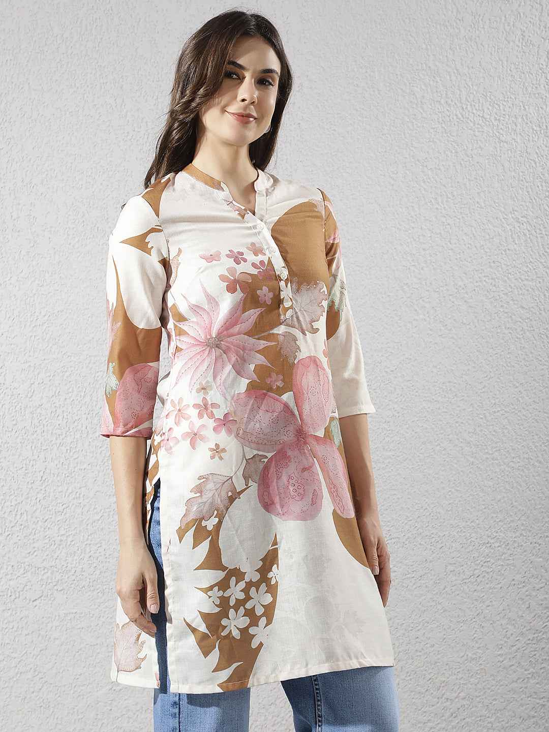 Multi-Color Floral Printed V-Neck Top