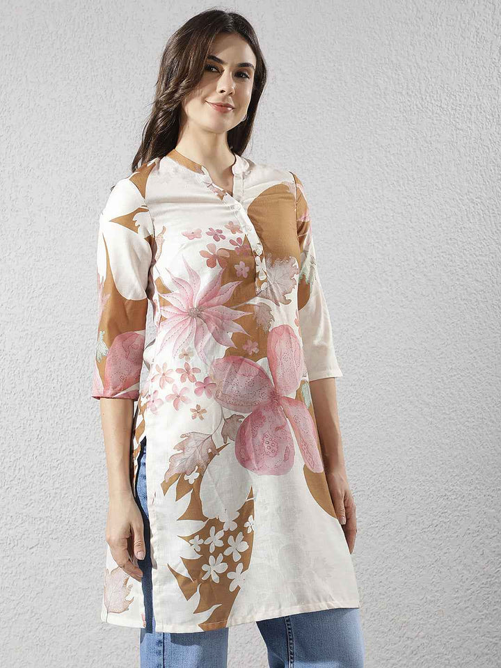 Multi-Color Floral Printed V-Neck Top