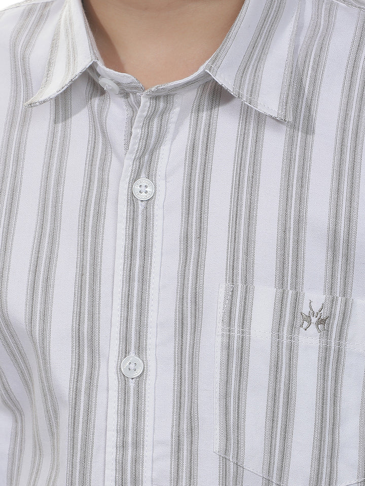 Olive Vertical Stripes 100% Cotton Shirt