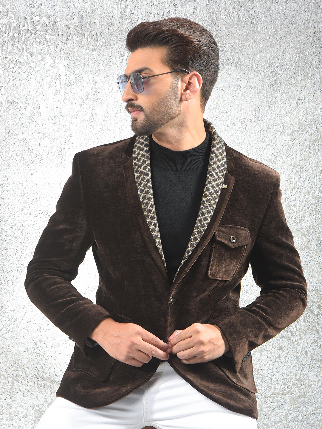 Brown Notched Lapel Single-Breasted Blazer