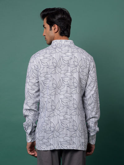 Grey Floral Print Kurta
