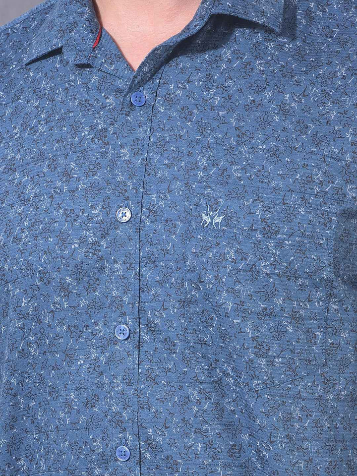 Blue Floral Print 100% Cotton Shirt