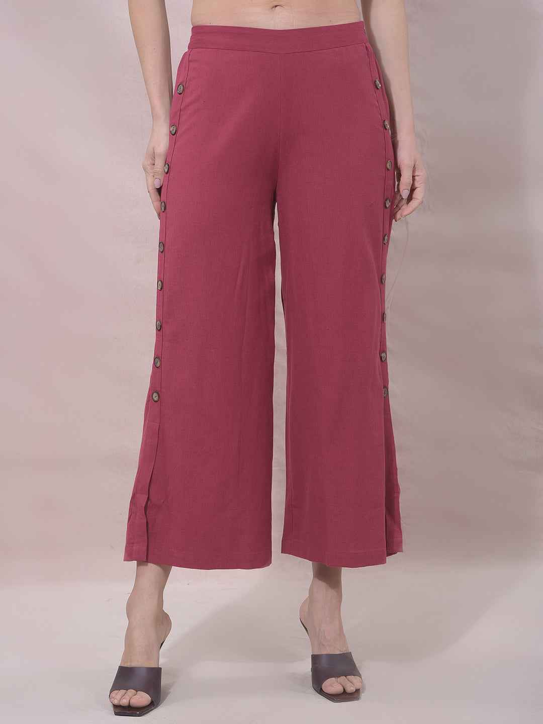 Maroon Wide Leg Casual Trousers