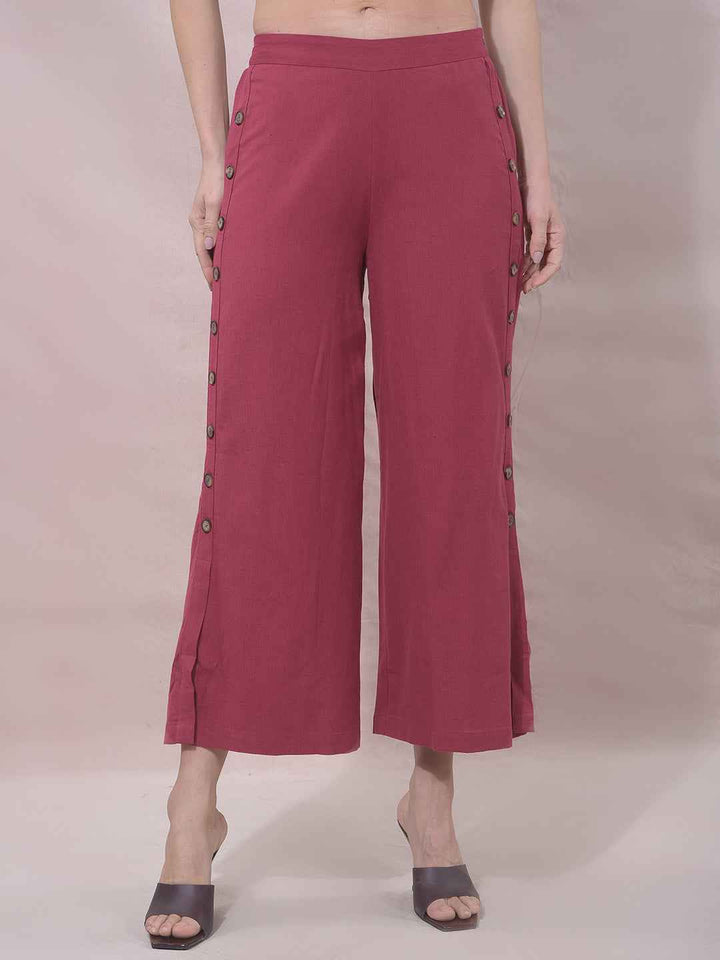Maroon Wide Leg Casual Trousers