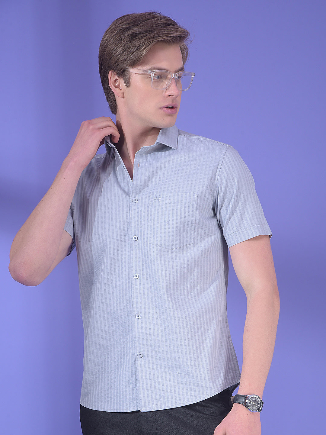 Grey Vertical Stripes 100% Cotton Shirt