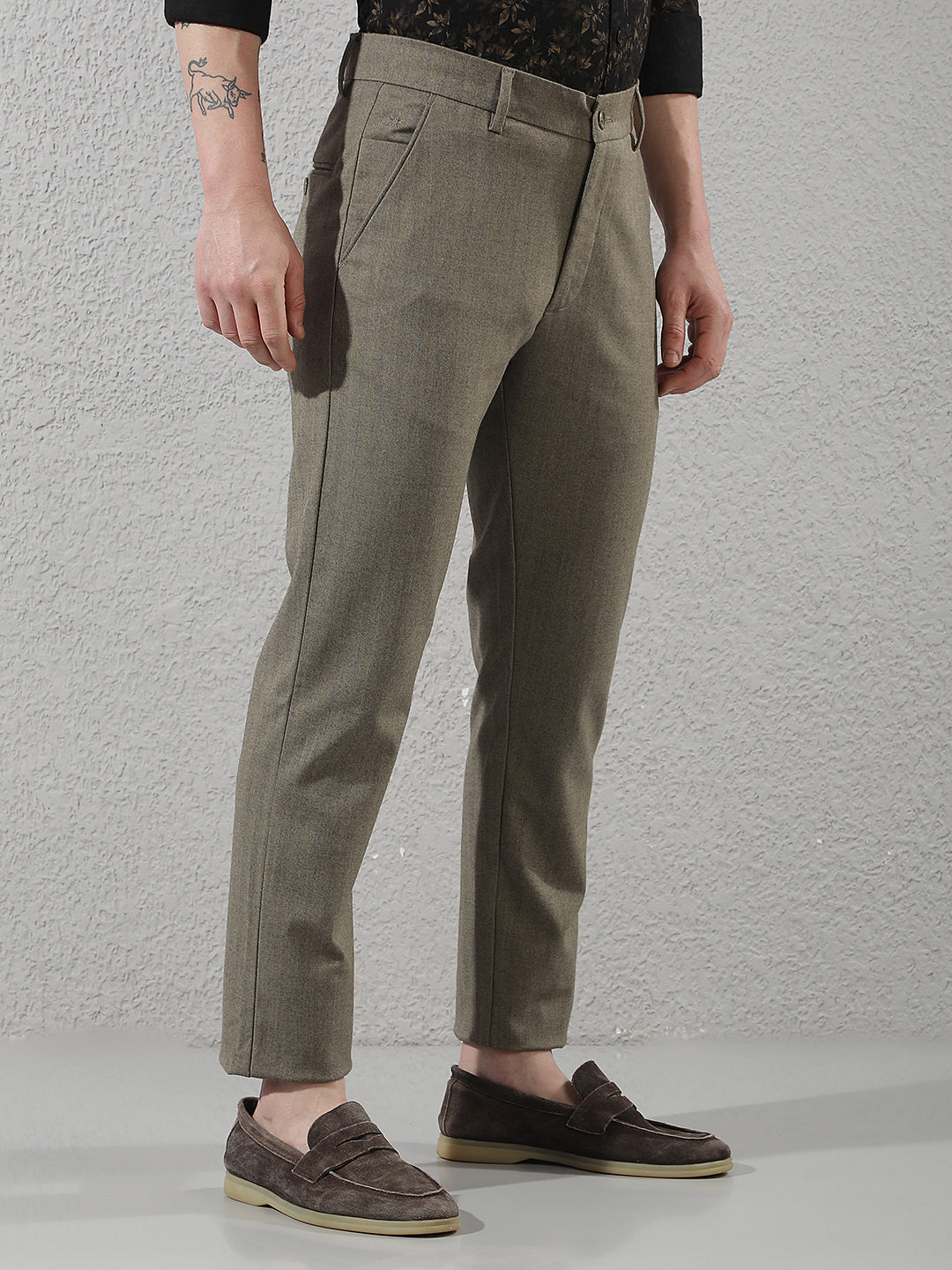 Olive Vertical Striped Trousers