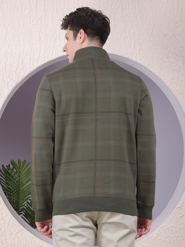 Classy Olive Checked Sweatshirt